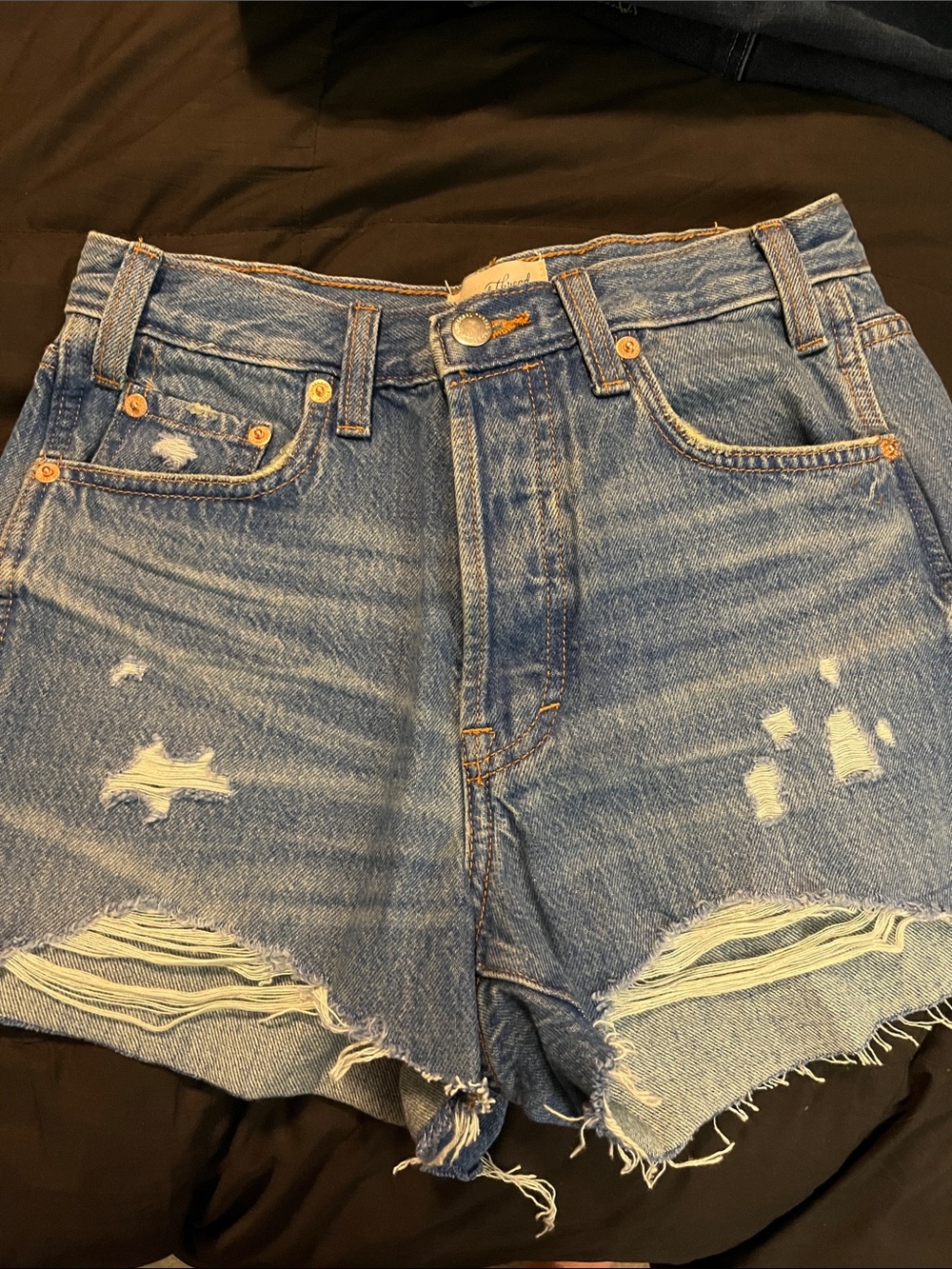 Distressed high rise jeans shorts